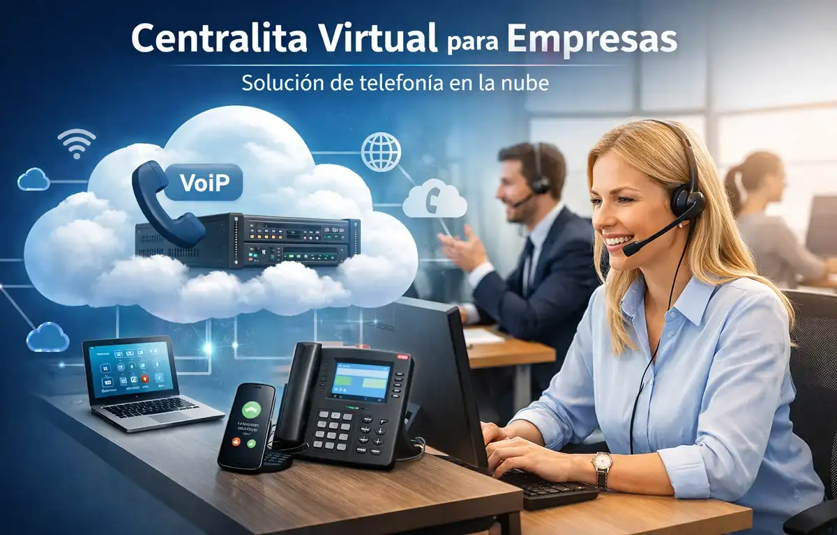 Centralitas virtuales para empresas con tecnología VoIP gestionando llamadas empresariales