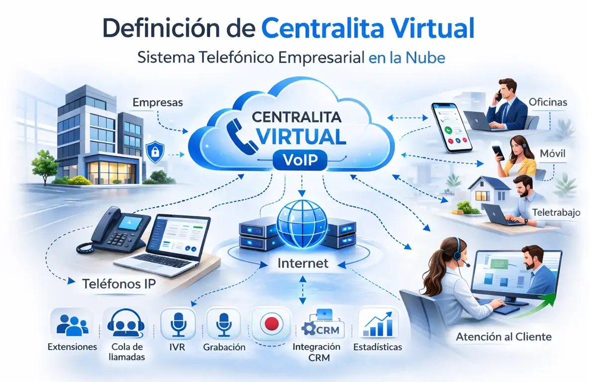 Definición de centralita virtual sistema telefónico empresarial en la nube con tecnología voip